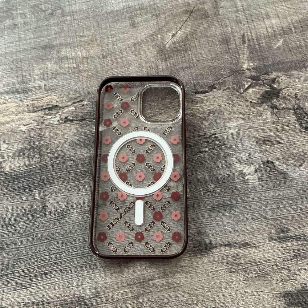 Coach Brown IPhone 15 Case with Pattern